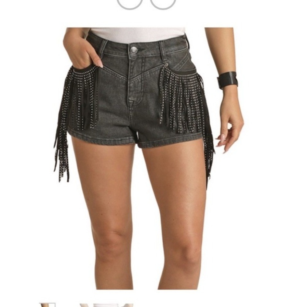 Rock & Roll Denim® Ladies Distressed Black Fringe Shorts RRWD68R0UX Waist 32